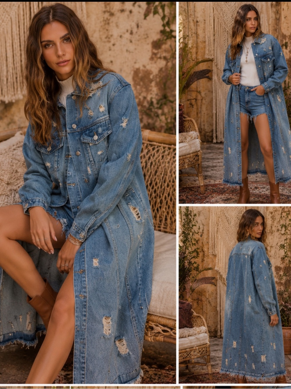 🆕 VEVERET BOUTIQUE BRAND Distressed Long Denim Jacket
NWOT